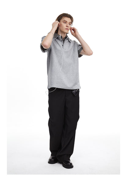 Checkered Double Collar Polo Retro Contrast Short Sleeved Tee