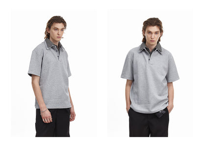 Checkered Double Collar Polo Retro Contrast Short Sleeved Tee