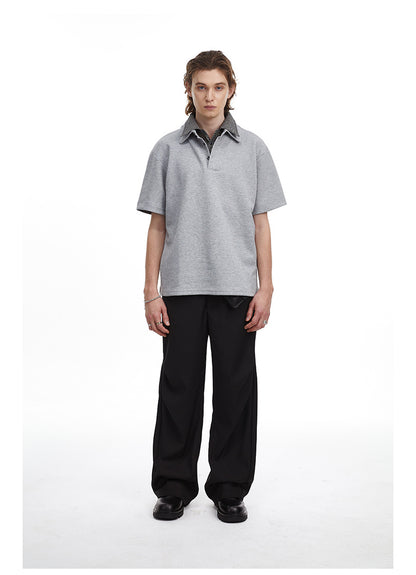 Checkered Double Collar Polo Retro Contrast Short Sleeved Tee