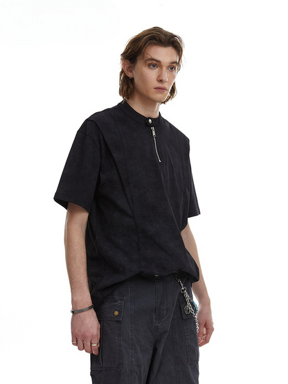 Clean Fit Deconstructed Zip Henley T-Shirt