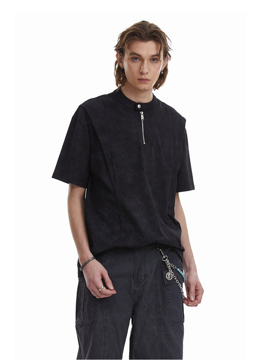 Clean Fit Deconstructed Zip Henley T-Shirt