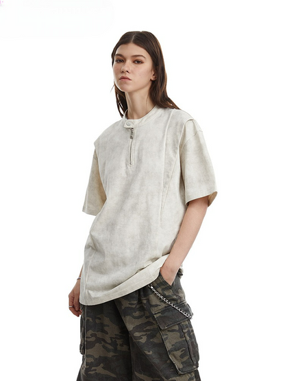 Clean Fit Deconstructed Zip Henley T-Shirt