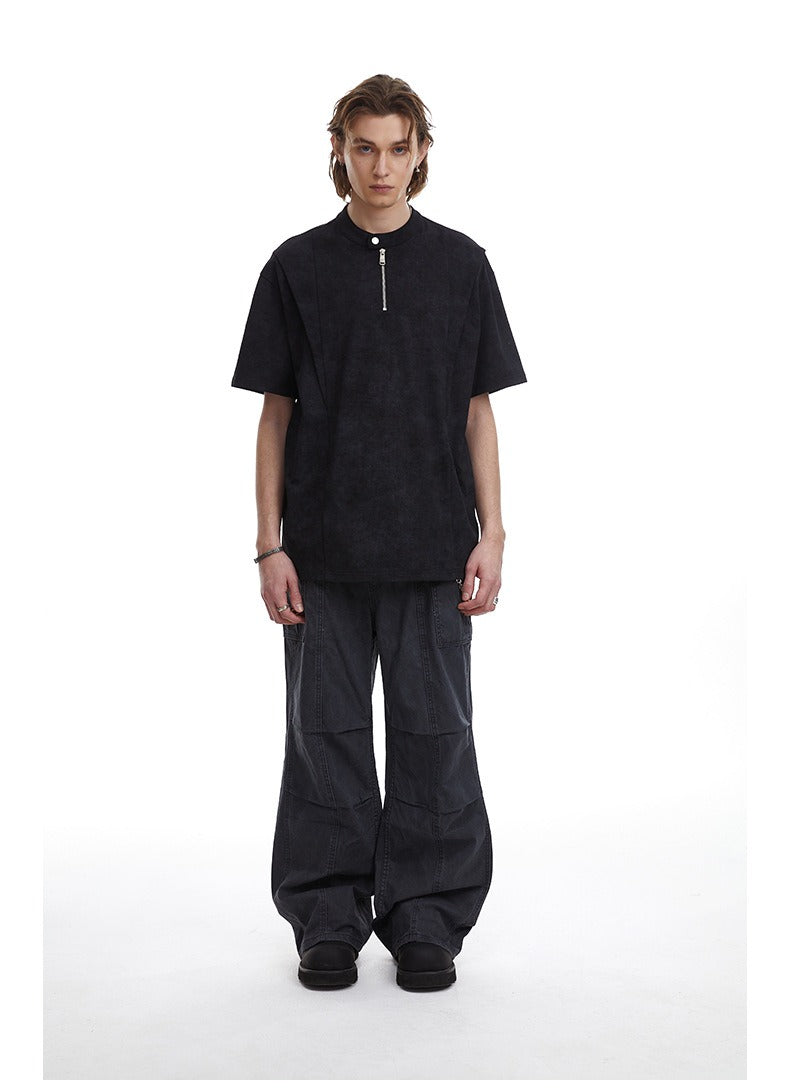 Clean Fit Deconstructed Zip Henley T-Shirt