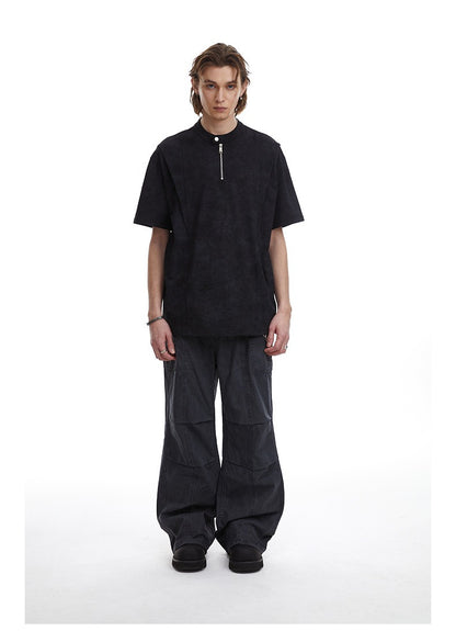 Clean Fit Deconstructed Zip Henley T-Shirt