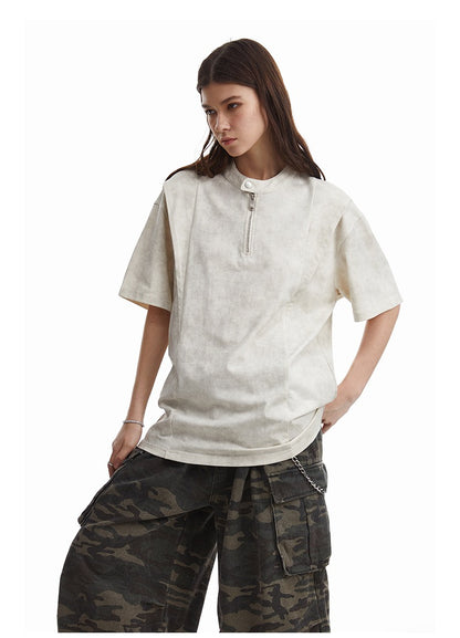Clean Fit Deconstructed Zip Henley T-Shirt