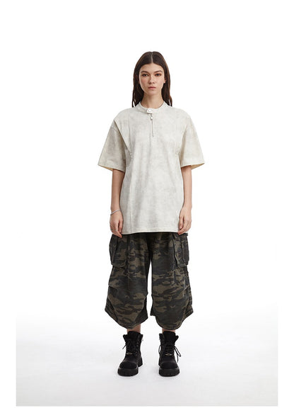 Clean Fit Deconstructed Zip Henley T-Shirt