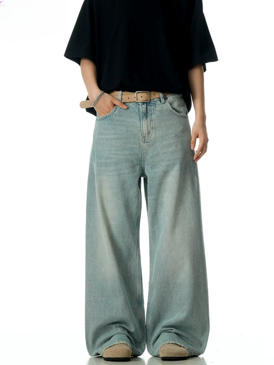 Cleanfit Baggy Jeans Light Wash Wide Leg Denim Jeans