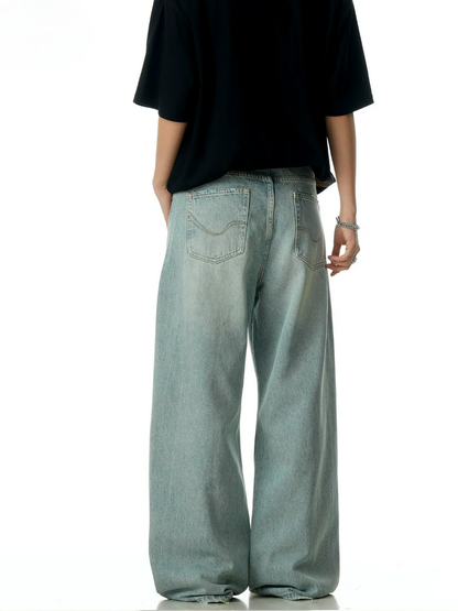 Cleanfit Baggy Jeans Light Wash Wide Leg Denim Jeans