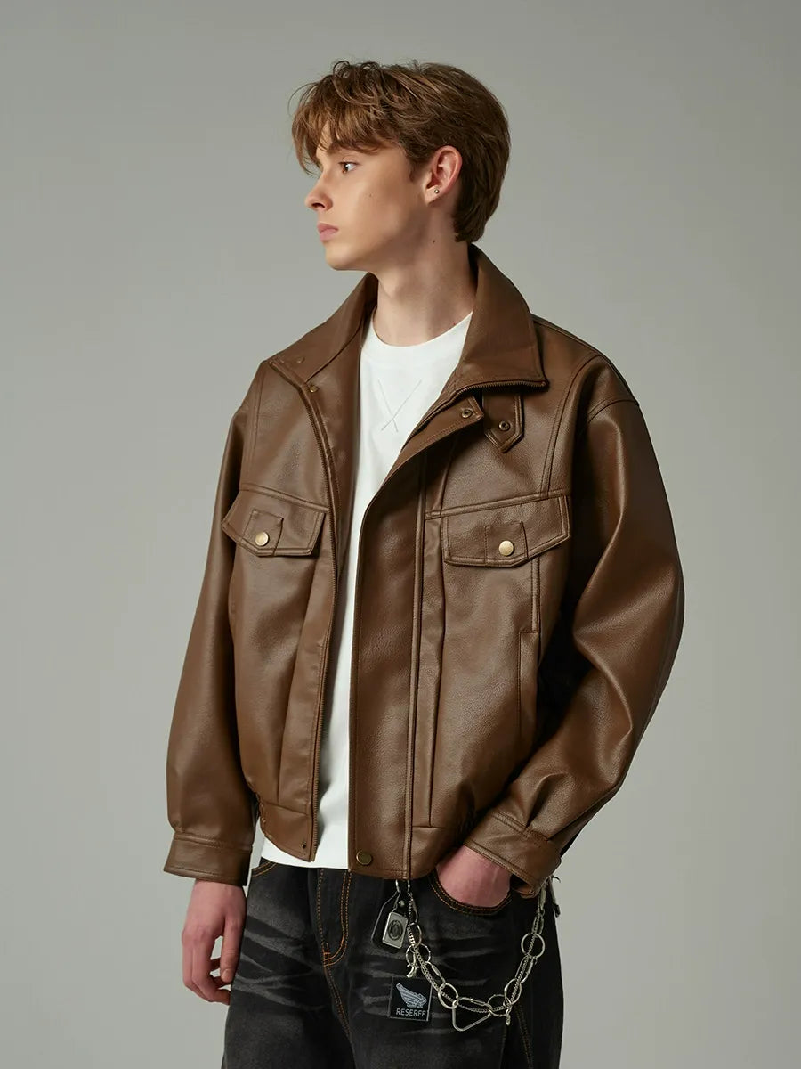 Cleanfit Faux Leather Jacket Stand Collar Retro Style