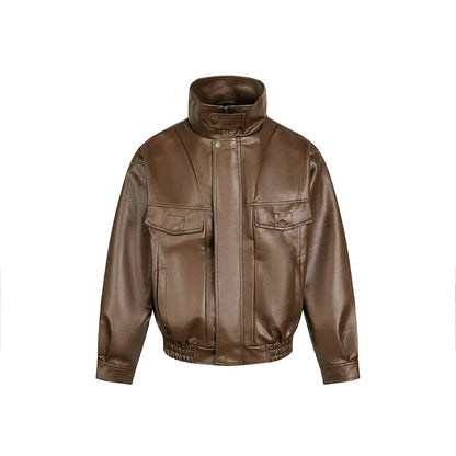 Cleanfit Faux Leather Jacket Stand Collar Retro Style