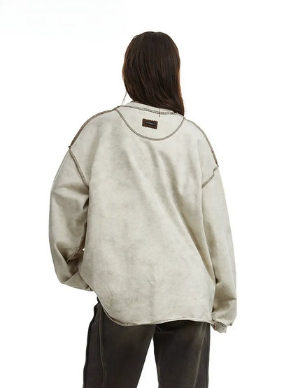 Contrast Stitch Washed Pullover Relaxed Fit Crewneck Sweatshirt
