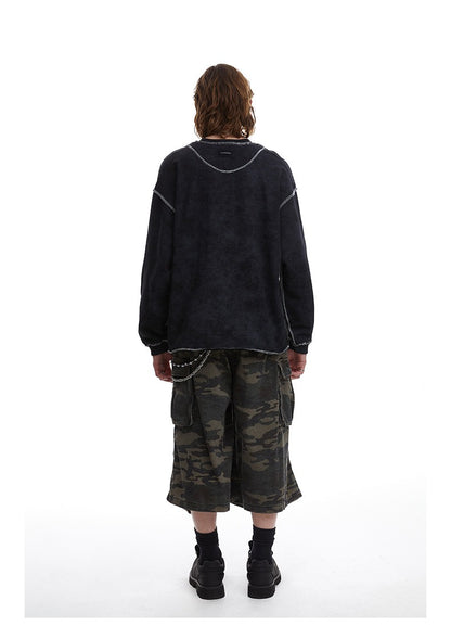 Contrast Stitch Washed Pullover Relaxed Fit Crewneck Sweatshirt