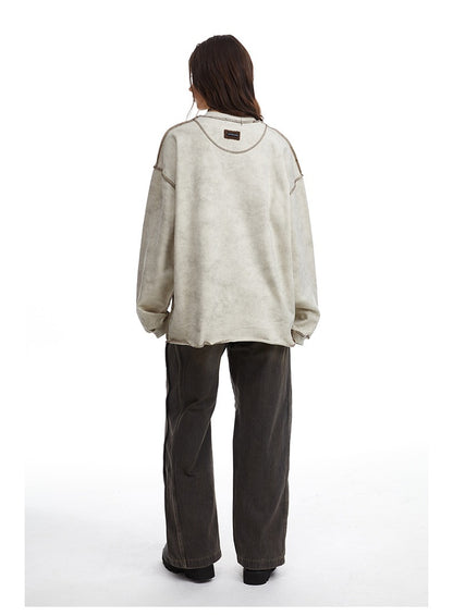 Contrast Stitch Washed Pullover Relaxed Fit Crewneck Sweatshirt