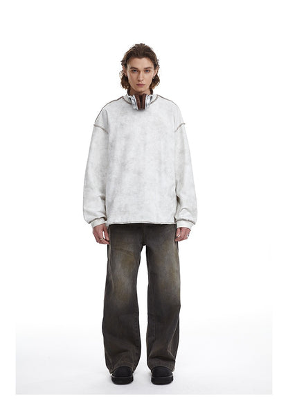 Contrast Stitch Washed Pullover Relaxed Fit Crewneck Sweatshirt