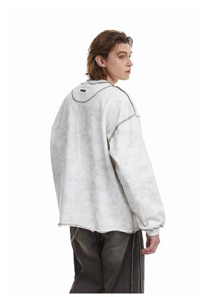 Contrast Stitch Washed Pullover Relaxed Fit Crewneck Sweatshirt