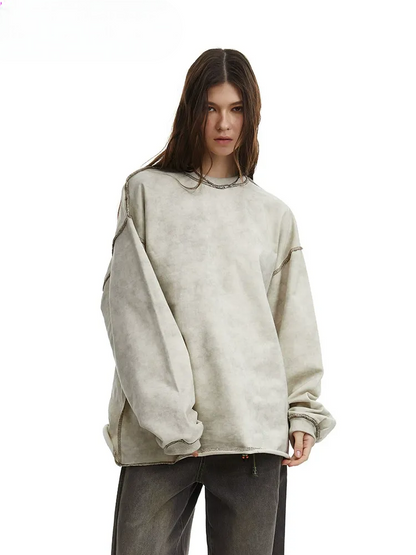 Contrast Stitch Washed Pullover Relaxed Fit Crewneck Sweatshirt
