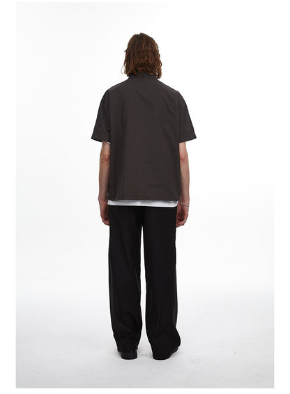 Deconstructed Moto Zip-Up Shirt Retro Workwear Shirt with Stand Collar