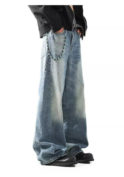 Deconstructed Wide Leg Jeans Retro Wash Vibe