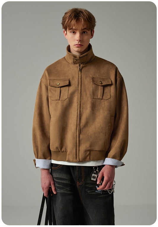 Faux Suede Cropped Workwear Jacket