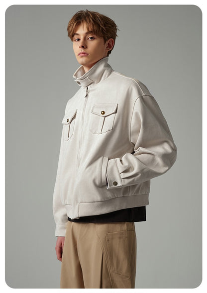 Faux Suede Cropped Workwear Jacket