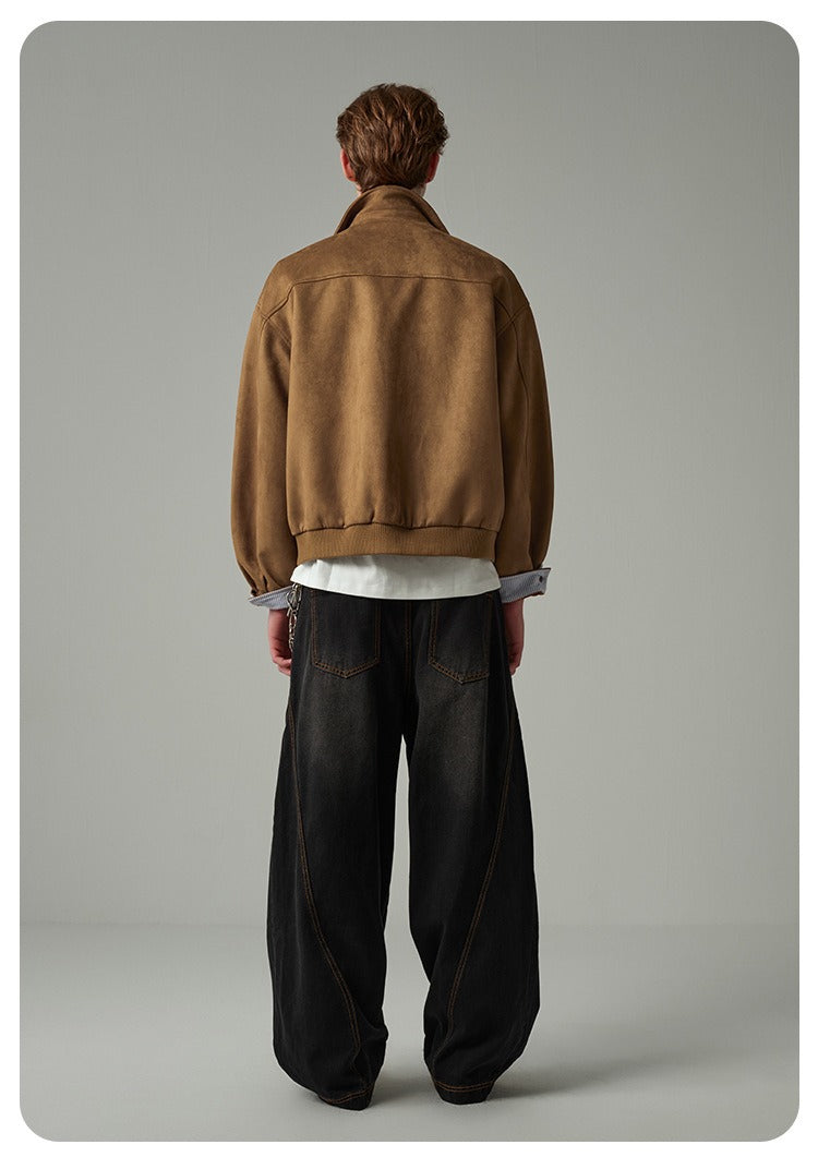 Faux Suede Cropped Workwear Jacket