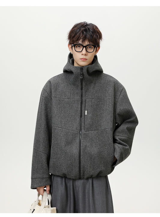 Heavyweight Wool Blend Hooded Jacket Classic & Warm