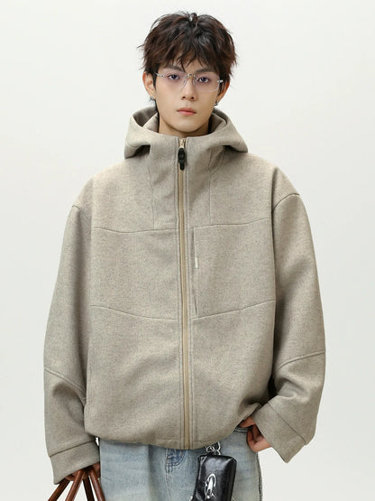 Heavyweight Wool Blend Hooded Jacket Classic & Warm