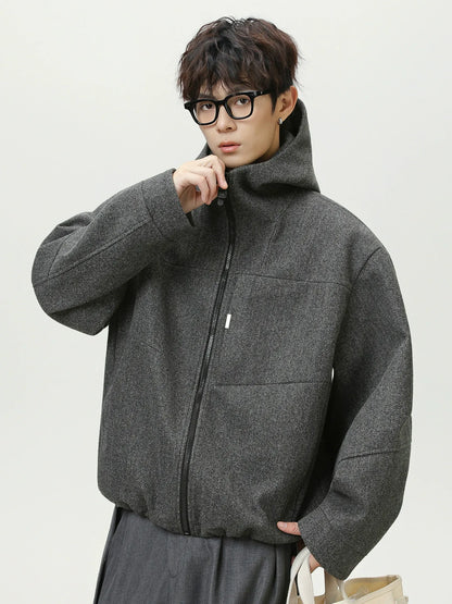 Heavyweight Wool Blend Hooded Jacket Classic & Warm