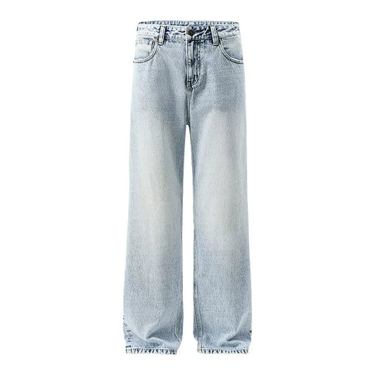 Light Blue Washed Jeans Retro Straight Leg Denim