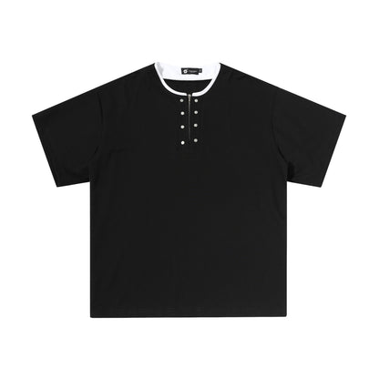 Men's Clean Fit Henley Tee Snap Button Faux Layer Design