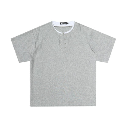 Men's Clean Fit Henley Tee Snap Button Faux Layer Design