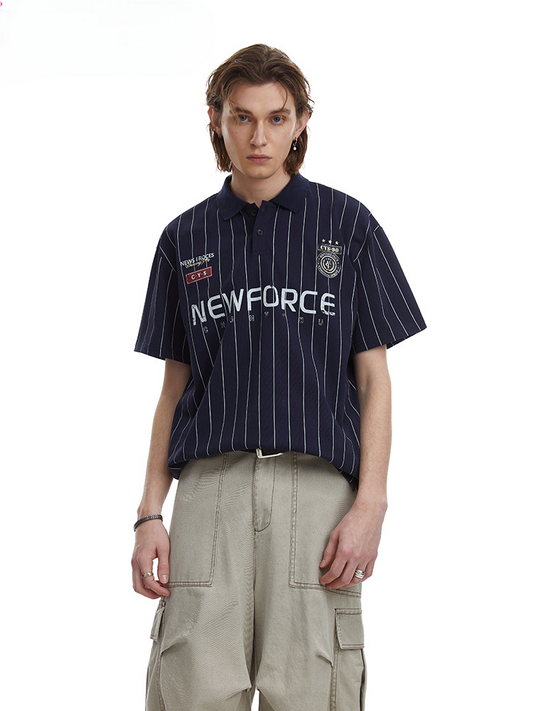 Retro Striped Loose Fit Polo Shirt Preppy Polo Tee