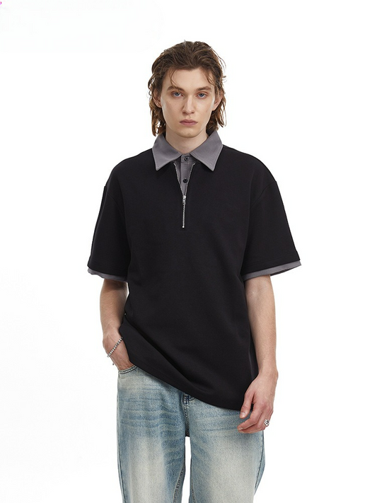 Relaxed Fit Half-Zip Polo Men's Heavyweight Design Shirt