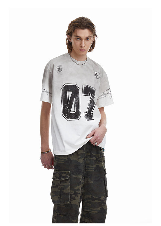 Relaxed Fit Streetwear Graphic Tee Distressed Mottled Print T-shirt