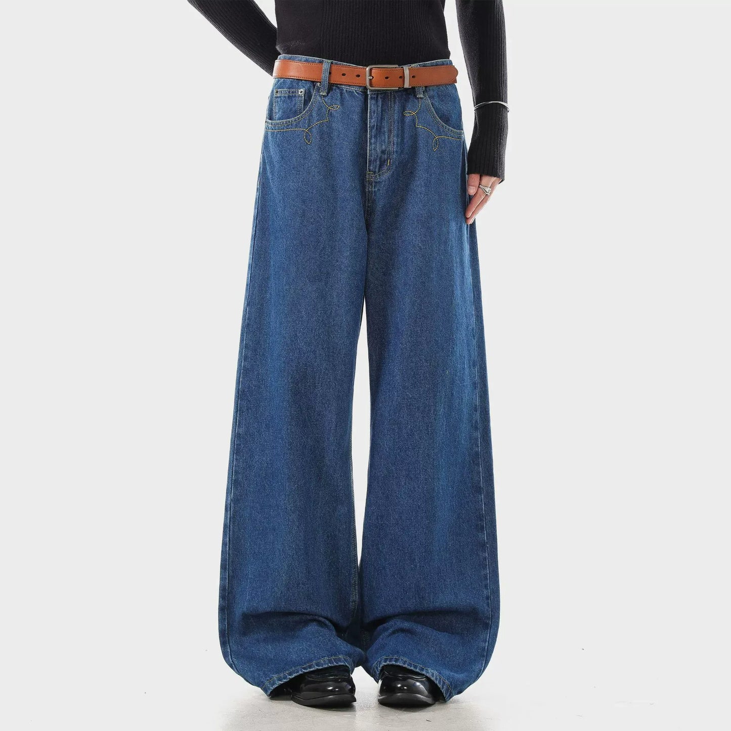 Retro Baggy Denim with Contrast Stitch