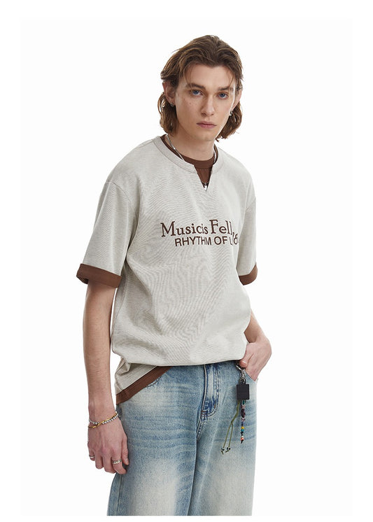 Retro Clean Fit Faux Layer Tee Men's Contrast Trim Top