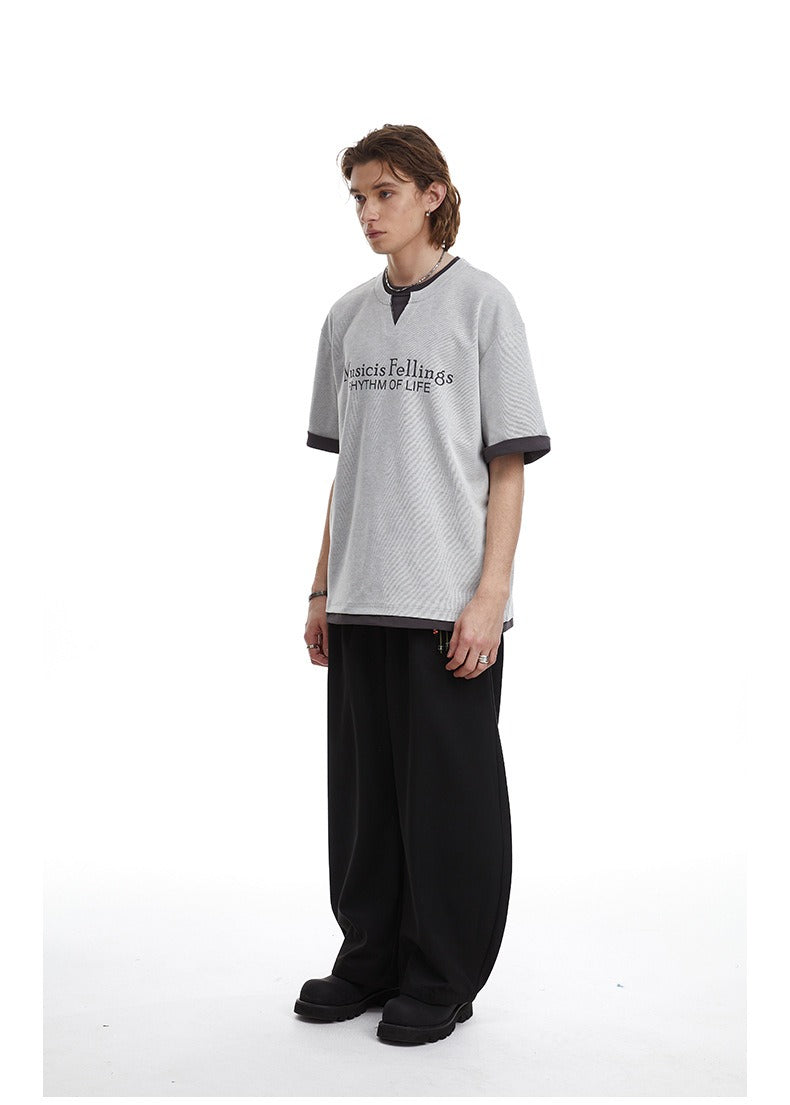 Retro Clean Fit Faux Layer Tee Men's Contrast Trim Top