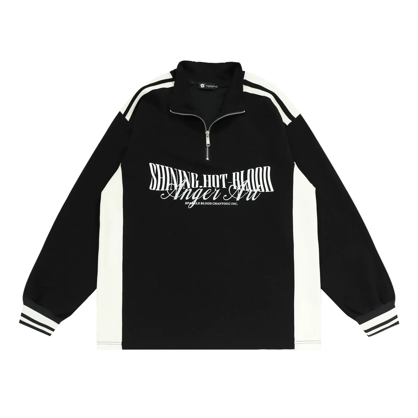Retro Quarter-Zip Pullover Striped Sleeve Track Top