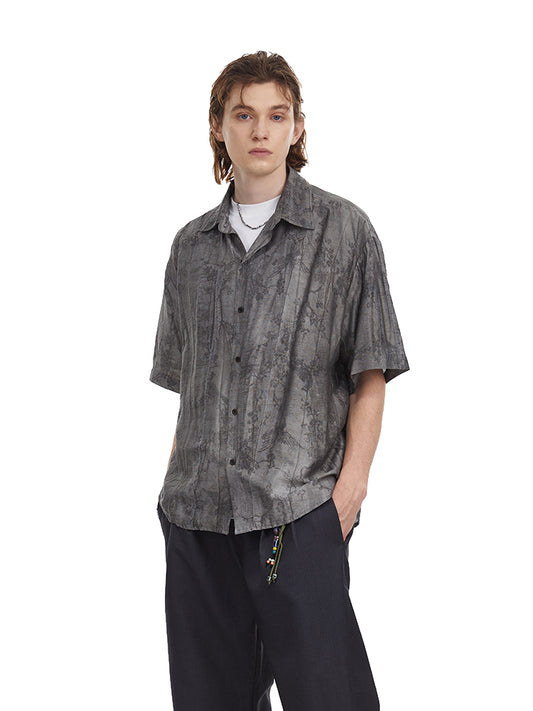 Retro Tencel Blend Burnout Shirt Ink Wash Style