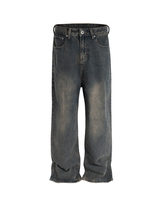 Retro Washed Baggy Jeans Abrasion High Street Distressed Straight Denim