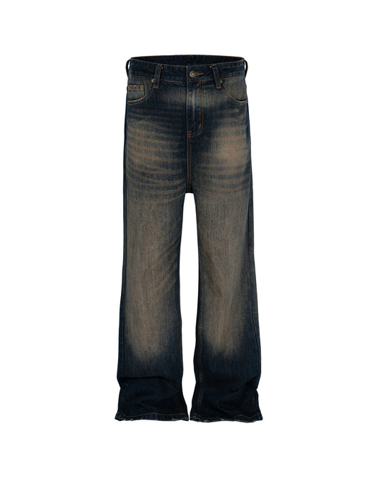Retro Washed Flared Jeans Textured Denim