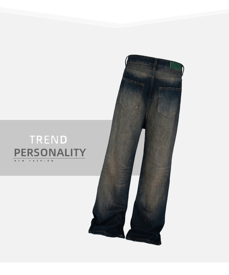 Retro Washed Flared Jeans Textured Denim