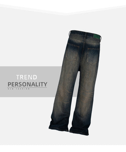 Retro Washed Flared Jeans Textured Denim