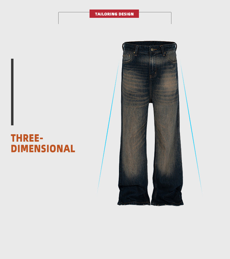 Retro Washed Flared Jeans Textured Denim