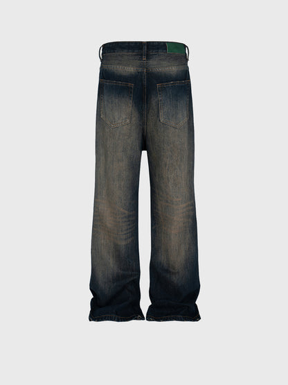 Retro Washed Flared Jeans Textured Denim