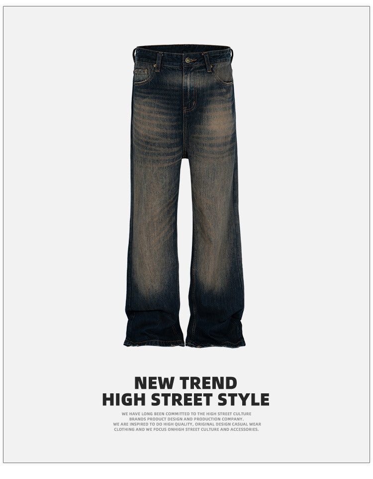 Retro Washed Flared Jeans Textured Denim