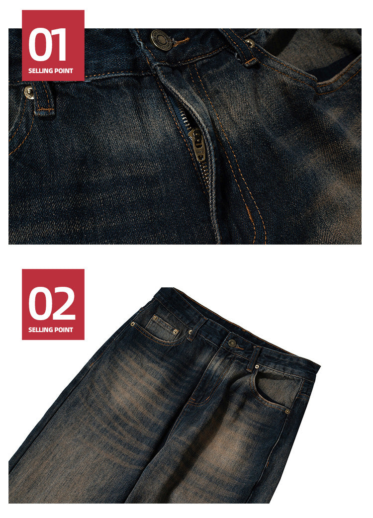 Retro Washed Flared Jeans Textured Denim