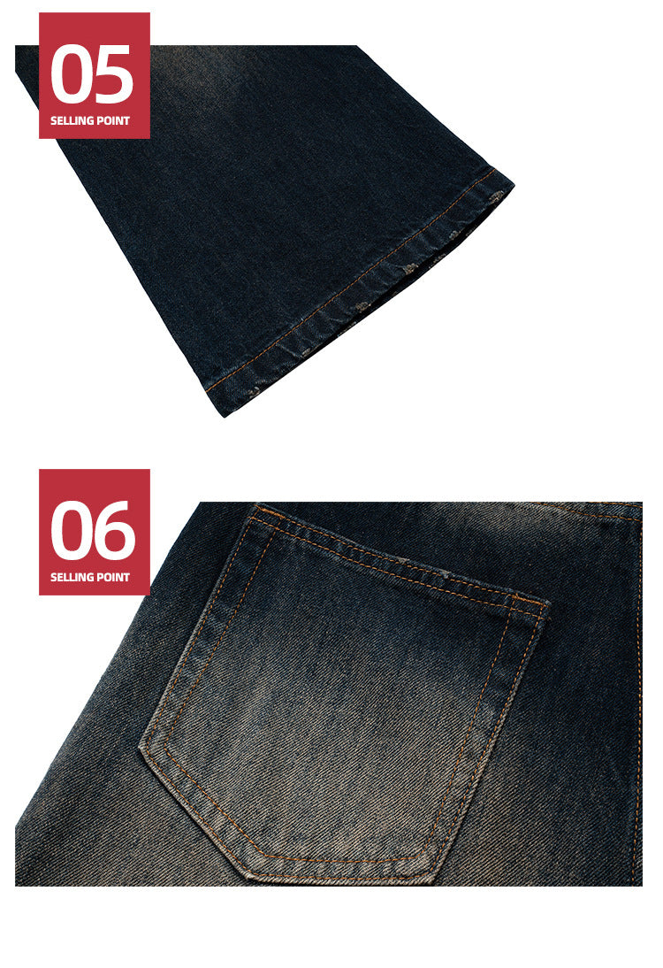 Retro Washed Flared Jeans Textured Denim