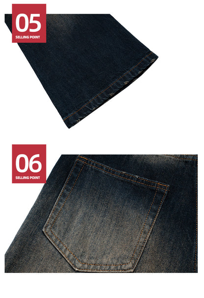 Retro Washed Flared Jeans Textured Denim