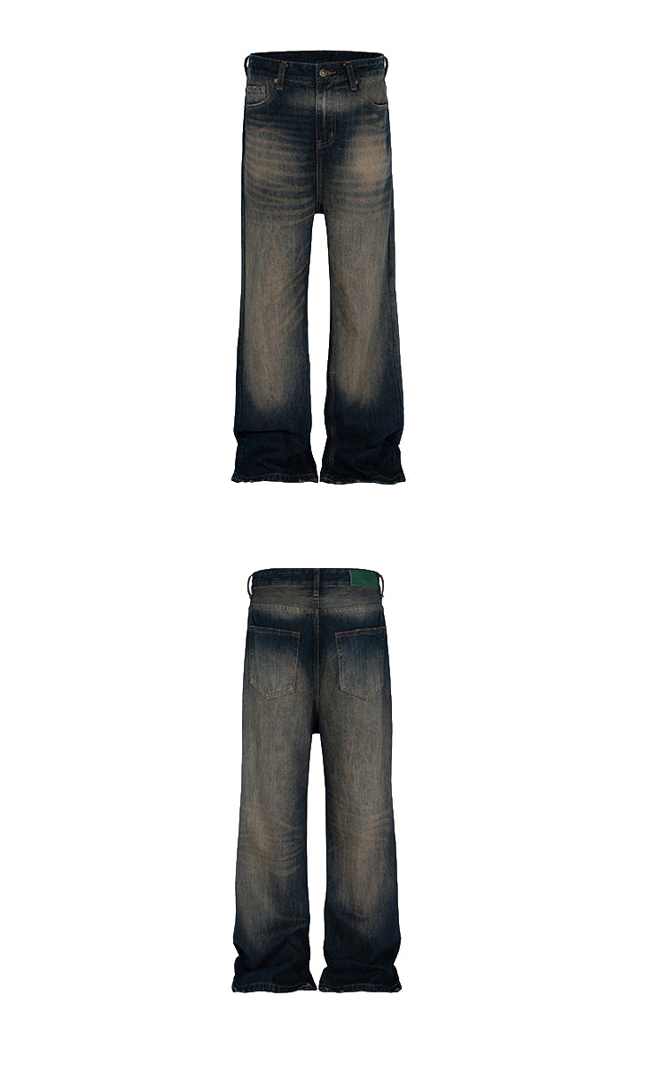 Retro Washed Flared Jeans Textured Denim